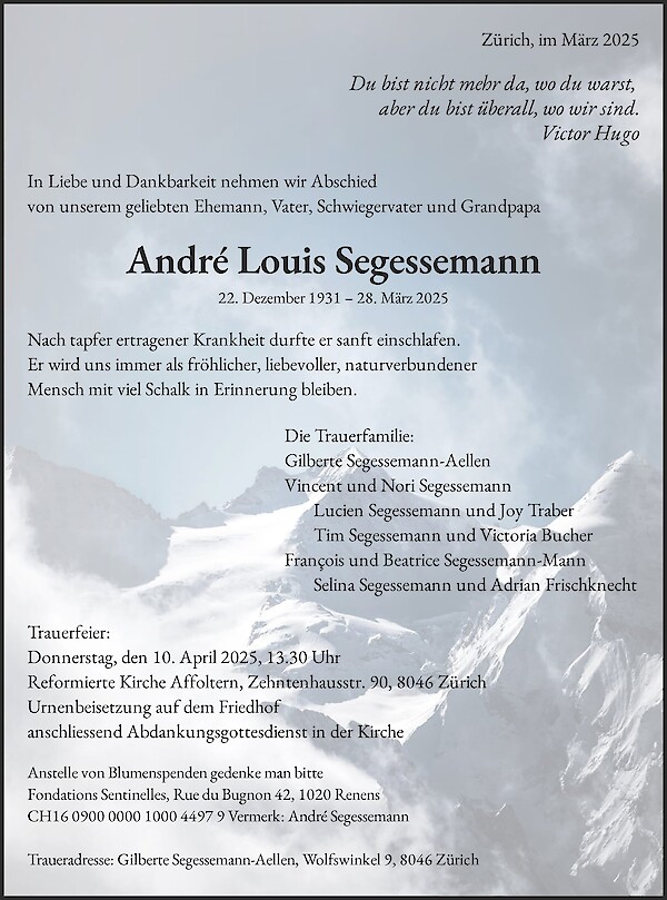 Todesanzeige von André Louis Segessemann