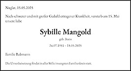 Todesanzeige Sybille Mangold