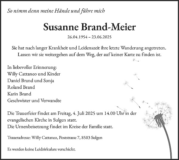 Obituary of Susanne Brand-Meier
