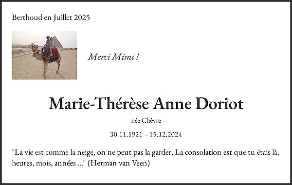 Note of Thanks of Marie-Th&eacute;r&egrave;se Anne Doriot