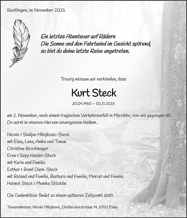 Todesanzeige von Kurt Steck