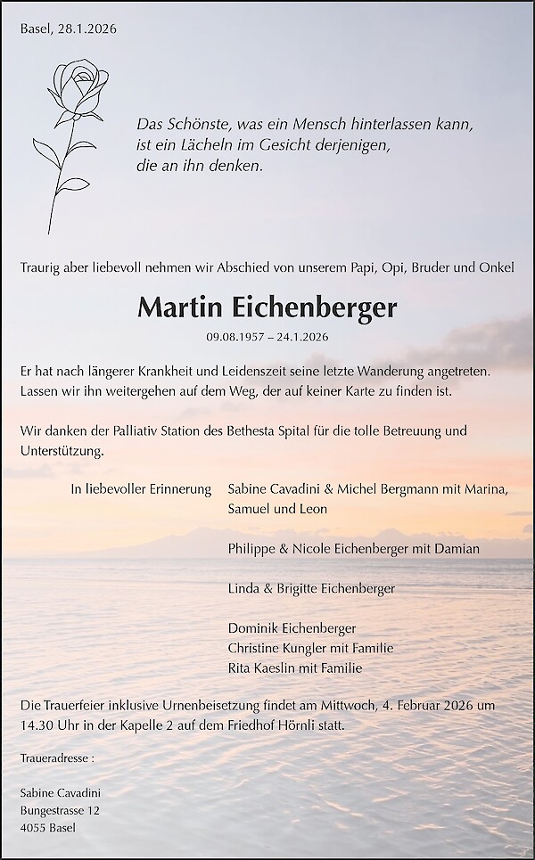 Avis de d&eacute;c&egrave;s de Martin Eichenberger