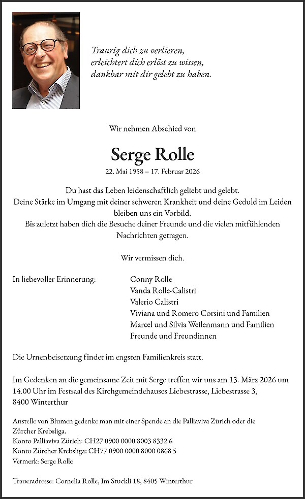 Todesanzeige von Serge Rolle