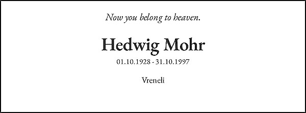 Obituary of Hedwig Mohr