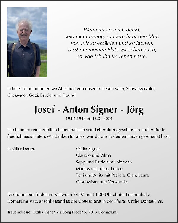 Todesanzeige von Josef - Anton Signer - J&ouml;rg, Domat/Ems